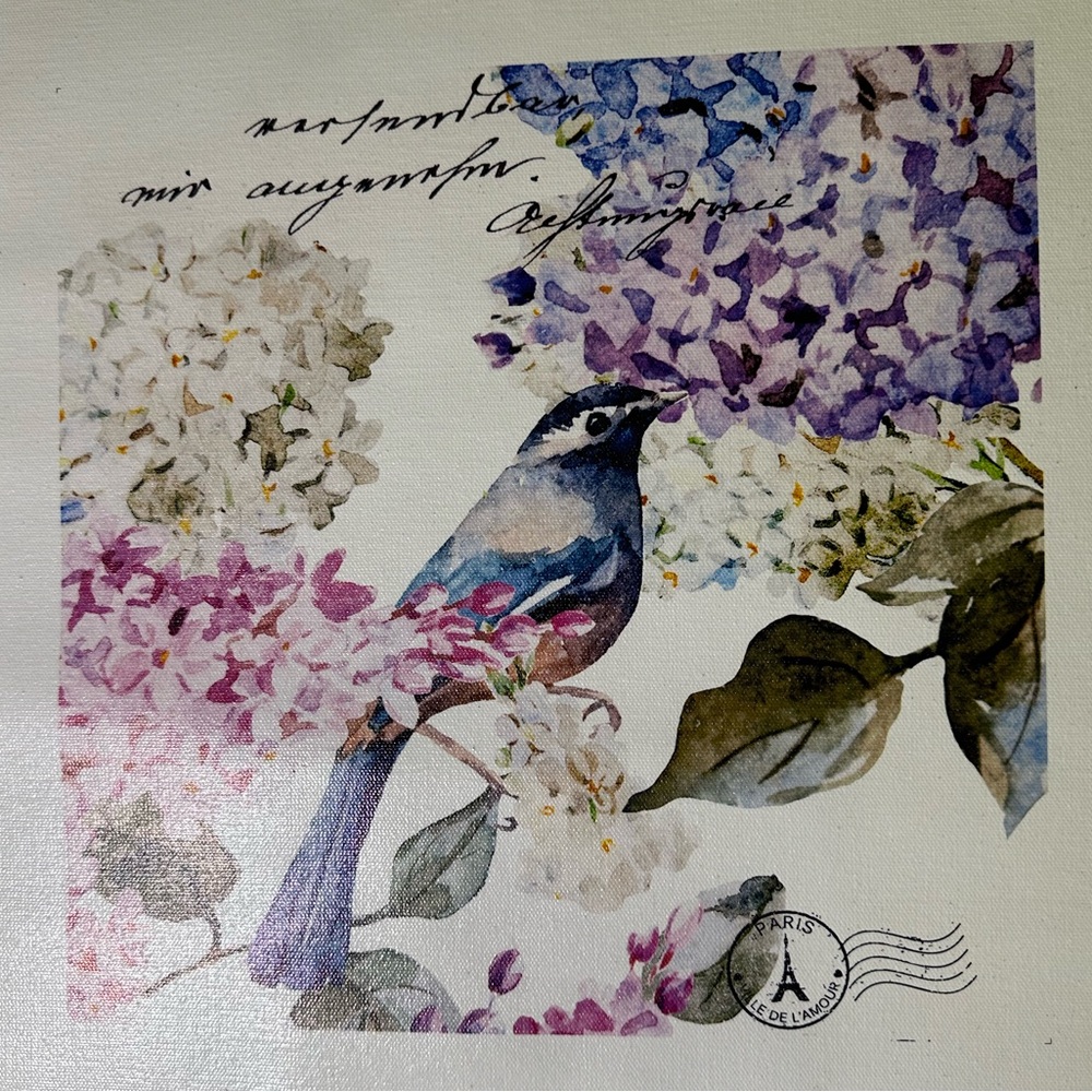 Printed art on loose‎ unstretched Canvas Bluebird Hydrangea Craft